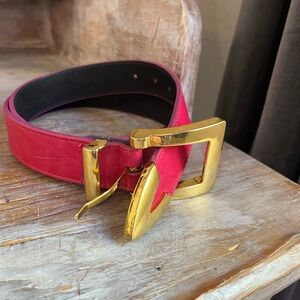💓 Patricia Green Details Vintage Leather Belt Pink Gold Brass Buckle Tip Medium